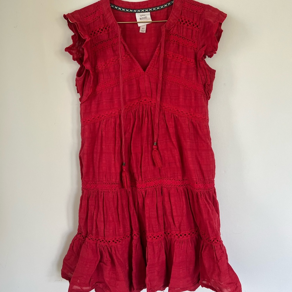 Knox rose xs red tiered ruffle mini dress v neck